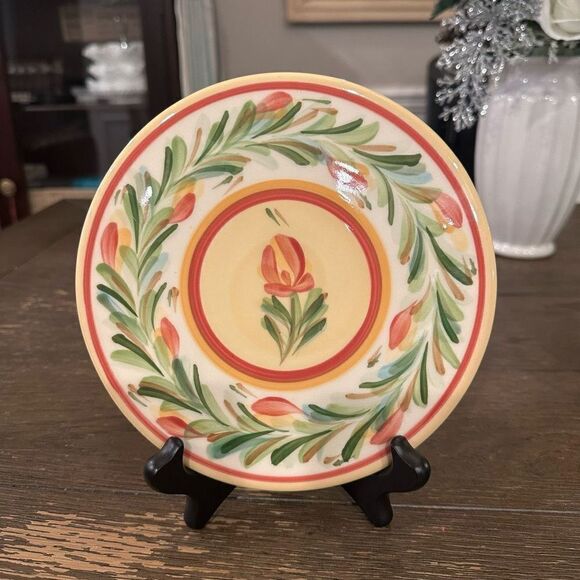 Gail Pittman Vintage Hand Painted Trivet Ceramic Wall Plate Decor Provence 2pc - Picture 2 of 6